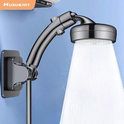 1pc Musurjoy Bathroom High Pressure Curved Shower Head, Handheld Shower System, Can Be Used As Overhead Shower, With One-Click Shut-Off, Home Decor Art, New Shower Product, Soft Water Flow, Christmas/Valentine's Day Gift