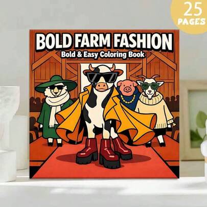 （升级豪华版，厚纸，20.5*20.5厘米）《农场动物涂色页：25张趣味时尚涂色页》，适合情侣和家庭，也适合派对、情人节、生日和其他节日。绘画和学习用品、书籍、涂色书、学习用品、学校用品、圣诞节、万圣节、生日礼物、返校礼物、复活节礼物、复活节手工艺品、美术用品