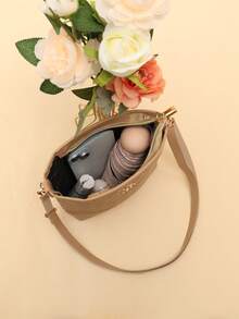 Vintage Print Shoulder Crossbody Bucket Bag, Versatile For Daily Errands - Khaki - View 7