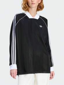 Áo thun dài tay cổ chữ V dáng rộng adidas Originals 3 sọc JACQUARD dành cho nữ - màu đen - Xem 2