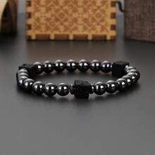 男士熔岩珠手链 舒缓压力 赤铁矿手链 接地疗愈 平静心绪 平衡能量 男士手链 - 黑色 - 查看 8