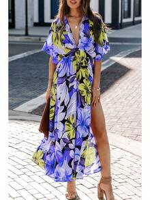 2026 Summer New European And American Women's Fashion Sexy High-Waisted Stylish Printed Slit Dress - 25515綠色 - 查看 9