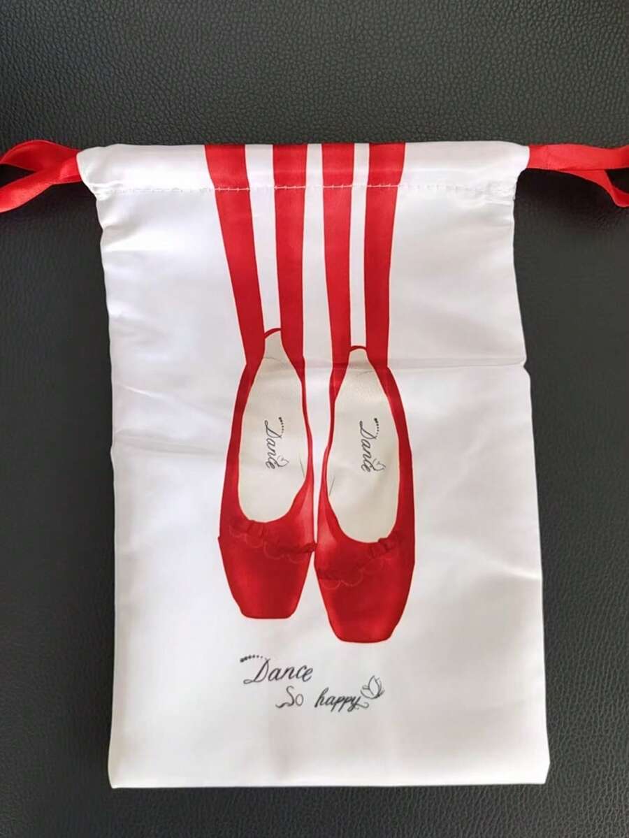 Dance Shoe Storage Bag, Satin Drawstring Pouch, Dust-Proof Ballet Toe Shoes Bag - Red - View 1