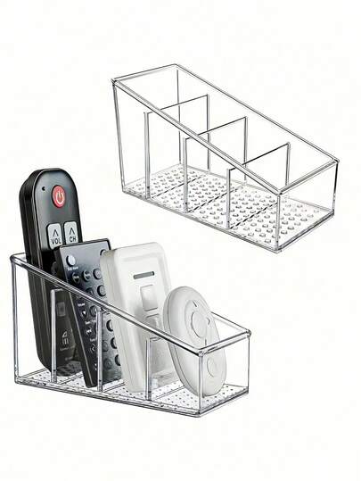 Transparent Remote Control Storage Rack, Non-Slip Base, Space-Saving Organizer, Moisture-Proof Storage Box, Suitable For Office, Bathroom, Living Room, Bedroom, Dorm, Large Capacity Cosmetic Storage, Durable Storage Container, Portable Storage Box, Home Decor, Kitchen Essential, Back To School Supplies