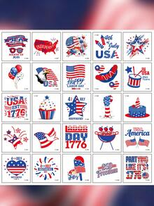 25/50pcs Independence Day Theme Temporary Tattoo Stickers, Perfect For 250th Independence Day Celebration Party. These Temporary Tattoo Stickers Are Great Fun And Unique Party Favors Or Holiday Decorations. - Multicolor - View 3