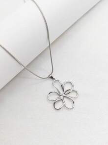 1 chiếc dây chuyền mặt dây chuyền hình hoa rỗng tối giản bằng thép không gỉ, mạ vàng 18K, trang sức thanh lịch bất đối xứng dành cho nữ. - Nhiều màu - Xem 4