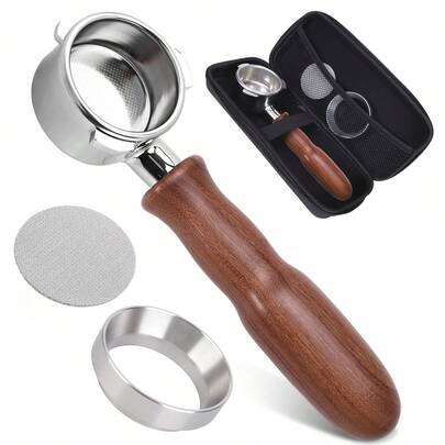 54 mm bodemloze portafilterset, inclusief doseerbeker, trechter en tamper, houten handvat, roestvrijstalen filtermandje met 3 uitlopen, compatibel met Barista Express, Pro, Touch, Bambino Plus, Infuser (880BSS, 870XL, 878BSS, 500BSS, 840XL)
