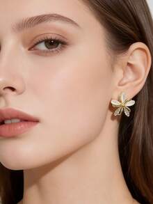 1对经典花朵耳钉，时尚百搭 - 彩色 - 查看 5