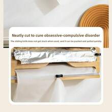 1 Multi-Specification Universal Bamboo And Wood Wall-Mounted Cling Film Cutter Kitchen Supplies Multi-Grid Two-Way Cling Film Dispenser Wholesale - Khaki - View 11