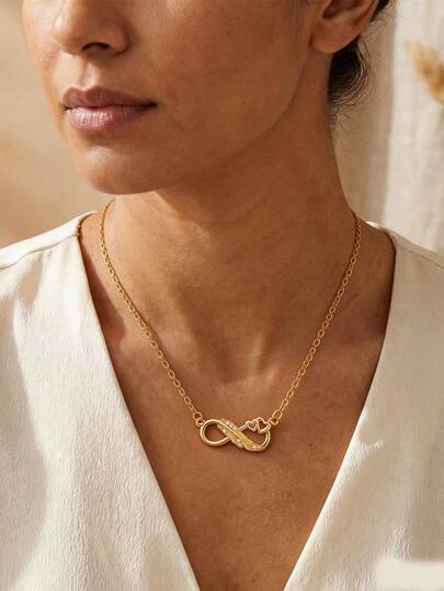 1 chiếc vòng cổ mặt dây chuyền hình trái tim vô cực tinh tế dành cho nữ, màu vàng đồng, kiểu móc cài xương đòn, mặt dây chuyền hình lông vũ, trang sức thanh lịch, quà tặng kỷ niệm.