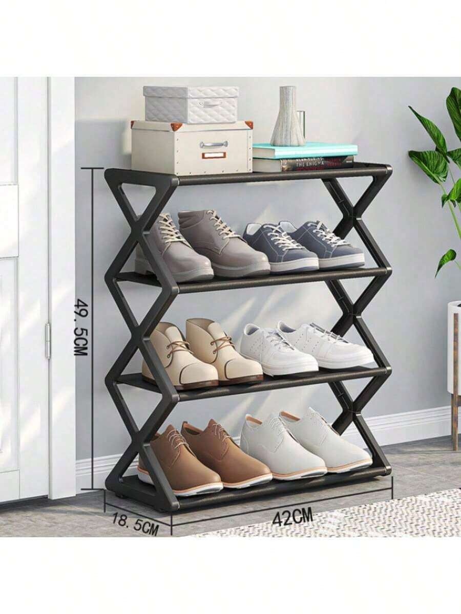 4-Tier Stackable Folding Plastic Shoe Rack - Space-Saving X-Shaped Storage Organizer, Suitable For Entryway, Hallway, Bedroom And Dorm, Black, Easy Assembly, Plastic Design, Shoe Storage Organizer, Practical Rack - Multicolor - View 1