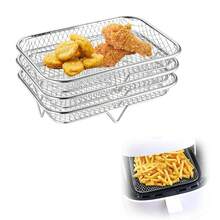 3/2/1 Pcs Air Fryer Rack Accessories, Multi-Layer Air Fryer Rack Set, Stainless Steel Stackable Bacon Air Fryer Accessories, Baking Basket, Toaster Rack, Cooking Rack, Suitable For Home Kitchen Baking And Cooking - Air Fryer Grill Rack - View 7