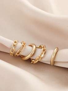 5pcs Unique Asymmetric Alloy Ear Cuffs, Retro Geometric C-Shape Ear Clips Without Piercing - Gold - View 4