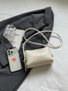Túi đựng máy ảnh dệt dập nổi mới, túi đeo vai đa năng thời trang, túi đeo chéo nhẹ chuyên dụng, túi đựng máy ảnh có dây đeo thắt nút. - Màu be - Xem 7