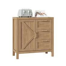 clóset Buffet con Almacenamiento, clóset de Almacenamiento de Madera con 3 cajones, Barra de café con Estante Ajustable, pies de Madera Fuerte, aparador para Sala de Estar de Estar o Sala Principal, Nogal - Color madera de nogal - Ver 8