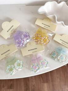 3pcs Jelly Color Bow, Plaid, Flower, Rabbit Hair Clips, Makeup Clips, Bangs Clips, Hair Accessories,Hair Barrettes - Multicolor - View 5