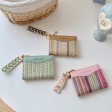 极简编织吊坠钱包，女士短款纤薄卡包二合一，新款学生零钱包配珍珠链 - 彩色 - 查看 3