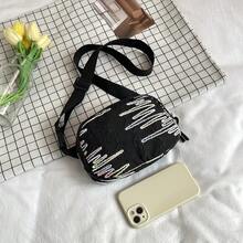 Niche Design White Embossed Waist Bag, 3D Rhombus Embossed Crossbody Bag, Elegant Casual Chest Bag - Black - View 2