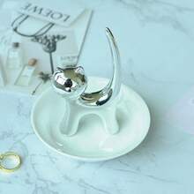 Soporte para anillos diseño de gato bandeja para joyas cerámica gato soporte para joyas soporte para joyas pulseras y pendientes bandeja para mujeres - Dorado - Ver 7