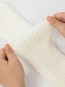 2 Pairs Of Black And White Oversized Women's Knee-High Polyester Knitted Fabric, Solid Color, Comfortable And Elastic, Hand Wash , Suitable For Cycling, Casual Wear And Festival Wear, Y2k, Cozy - Nhiều màu - Xem 12