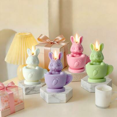 1个兔子造型大豆蜡烛，可爱烛台，家居装饰，礼品（颜色随机）