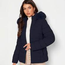 Shendy Vendy Women's Warm Polyester Jacket With Fur Collar - Navy Blue 2 - View 8