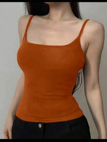 Basic Women's Tank Top With Straps. Basic Baita Nightgown/Vest - Naranja Quemada - Ver 2