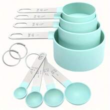 8件套带刻度的量杯量勺套装 - 坚固的不锈钢手柄 | 可堆叠，节省空间设计，材质优良，可用洗碗机清洗 - 厨房工具，实用创意礼品，烘焙必备 - 彩色 - 查看 1