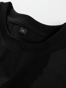 Men's Solid Color Low Elasticity Minimalist Summer Versatile Lightweight Loose Breathable Short Sleeve T-Shirt, Sports Tops - Black - View 10