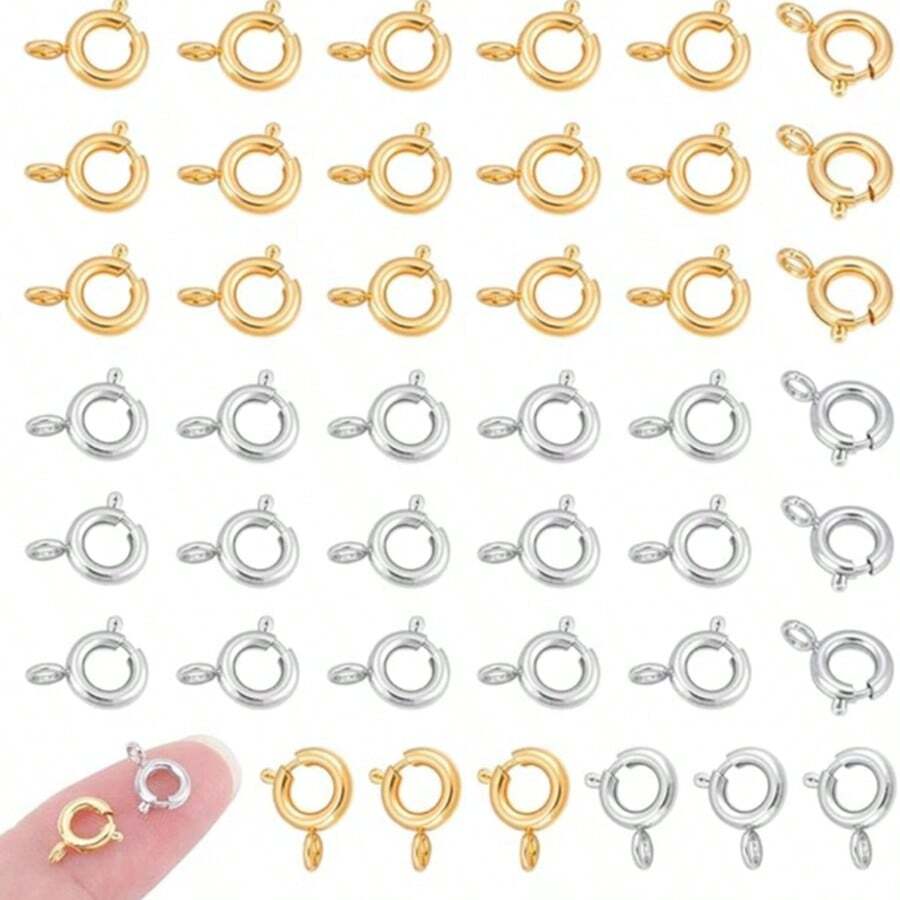 Khóa cài hạt cườm dạng lò xo mạ vàng 14k và mạ bạc, có vòng nối hở, dùng để làm đồ trang sức. - Nhiều màu - Xem 1