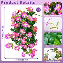 ArtiEleg 1株仿真悬挂牵牛花，60厘米 – 高度逼真的仿丝矮牵牛，花苞可拆卸，叶片触感逼真，枝条可弯曲，抗紫外线不褪色，仿真花，家居装饰，房间装饰，复活节母亲节礼物，非常适合门廊、阳台和户外花园装饰 - 彩色 - 查看 12