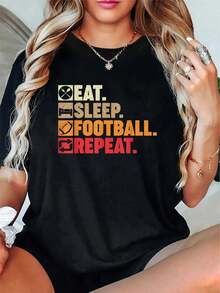 Camiseta Unisex 100% Algodón para Hombres, Adolescentes y Niños, con Estampado "Eat Sleep American Football Repeat", Algodón Suave, Transpirable, Manga Corta para Uso Casual de Verano - Negro - Ver 6