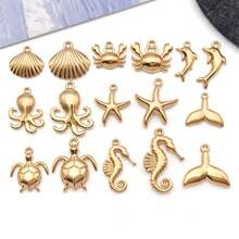 2pcs Gold Summer Ocean Charm Sea Theme Marine Life Charms Starfish Shell Charm Pendant For DIY Christmas Earring Bracelet Jewelry Making Supplies Crafts - Gold - View 8