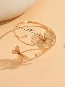1pc Fashionable & Elegant Adjustable Anklet For Women, Versatile Floral Design With Golden Butterfly Charm, Suitable For Holiday, Beach, Travel Wear - Gold - View 4