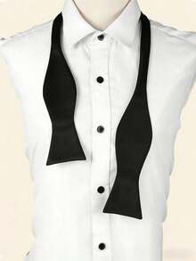 1条男士缎面领结，可调节双款领带，适合婚礼、派对和日常穿着 - 黑色 - 查看 5