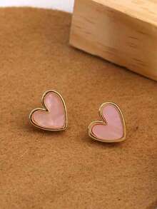 1 Pair Cute & Sweet Petite Heart Shaped Stud Earrings, Suitable For Women's Daily Wear - Multicolor - View 4