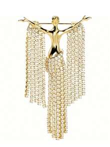 1pc Fashionable Exaggerated Floral Brooch With Rhinestones - Gold - View 2