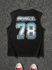 Fractyr Men's Loose Black Sleeveless Tank Top | Gradient Digit 78 Print | Street Style Essential - Black - View 5