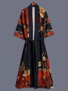 Áo khoác kimono dáng lửng in họa tiết retro, mỏng nhẹ, thích hợp mặc đi dự tiệc thanh lịch, phong cách đường phố thường ngày, phù hợp cho du lịch biển mùa xuân/hè, áo choàng nhẹ, trang phục hóa trang. - màu đen - Xem 3