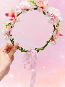 1 chiếc vòng hoa giả kiểu dáng mới mùa xuân/hè, phụ kiện chụp ảnh, băng đô cài tóc hình hoa hồng phong cách cổ tích Mori. - Xem 5
