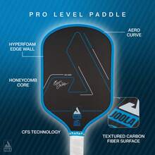 Vợt Pickleball JOOLA Ben Johns Hyperion - Bề mặt carbon nguyên bản và bề mặt sợi carbon mờ giúp tăng cường lực và độ xoáy - Tay cầm kéo dài - Vợt Pickleball sợi carbon - Màu xanh lam - Xem 3