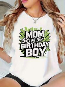 Women's "Mom Of The Birthday " T-Shirt - Casual Short Sleeve Round Neck Shirt With Birthday Design, Comfortable For Parties & Casual Attire, Machine Washable Gift For Mothers (-) - trắng - Xem 2