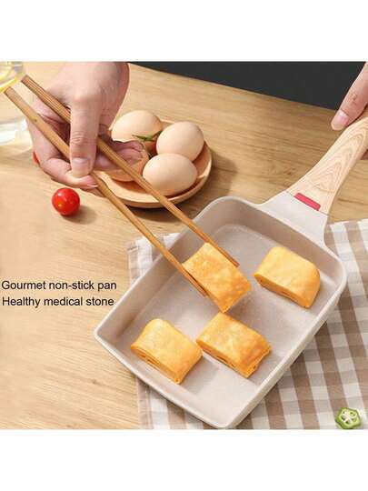 1 chảo làm trứng cuộn Tamagoyaki bằng hợp kim nhôm, chảo vuông đa năng dùng trong gia đình, chảo đá Maifan không khói để chiên bít tết, phiên bản đa năng dùng được cho bếp ga và bếp từ.
