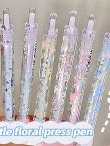 A Box Of 6 Retractable Gel Pens With Exquisite Floral Patterns, Transparent Casing, And Replaceable Refills. Suitable For School , First Day Of School - Multicolor - View 4