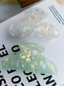 2pcs White & Green Mermaid Marble Pattern Semicircle Hair Clips, Elegant High-End Suitable For Balls, Parties, Tea Parties - Multicolor - View 2