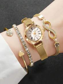 1件装时尚创意百搭小巧个性化女士石英表，圆形简约表盘，合金表带，适合姐妹、情侣、日常佩戴和节日礼物 - 金色 - 查看 17