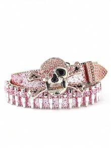 1 件男士多色骷髅头子弹扣街头时尚朋克嘻哈皮带 - 彩色 - 查看 35