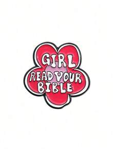 1pc Girl Reading Bible Enamel Brooch, Jesus Religious Faith Floral Metal Lapel Pin Badge Accessory Gift, For Christian Friendsvalentines  New Year's Gift - 彩色 - 查看 3