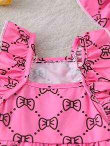 Cute Cat & Dog Bow Print Hat Dress - Rose Red - View 4