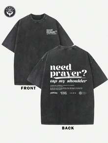 Graphic Cotton-Shirt Washed-Shirt Double-Sided Washed Printing-Shirts With Religious Need Prayer? Pattern Round Neck Short Sleeve Tees, 230g  Cotton-Shirts,Halloween, Unisex Y2K,Oversize Plus Size Men's S To 3XL,Summer Tee - Xám - Xem 5